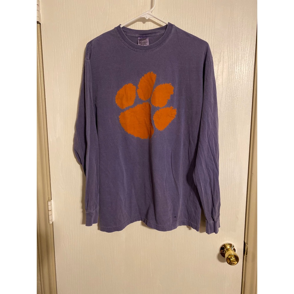 Comfort Colors Clemson Tigers Paw Print Long Sleeve Shirt Purple Men M 0342
